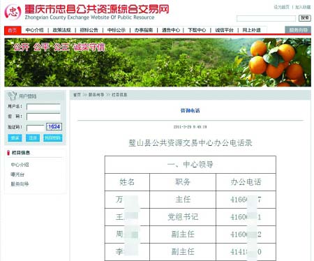 重慶忠縣政府交易網12個辦公電話“張冠李戴”